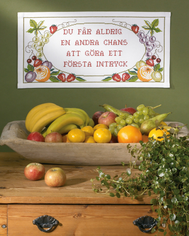 Embroidery Kit Fruit w. text 57 x 29 cm / 22.44 x 11.42 in