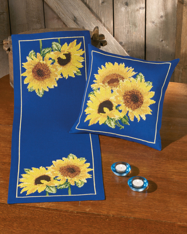 Embroidery Kit Sunflowers in Blue 35 x 94 cm / 14 x 37 in