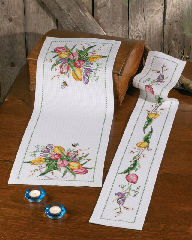 Embroidery Kit Spring Flowers 35 x 95 cm / 14 x 37 in