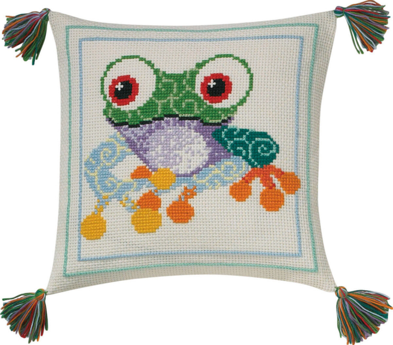 Embroidery Kit Children's Cushion Frog 30x30 cm / 11.81x11.81 in
