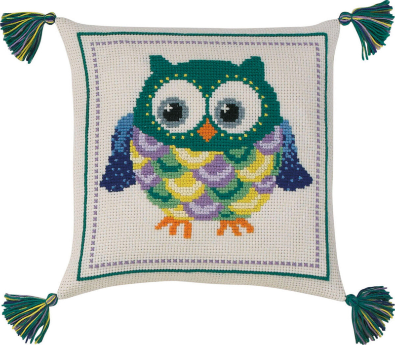 Embroidery Kit Children's pillow owl 30 x 30 cm / 11.81 x 11.81 in
