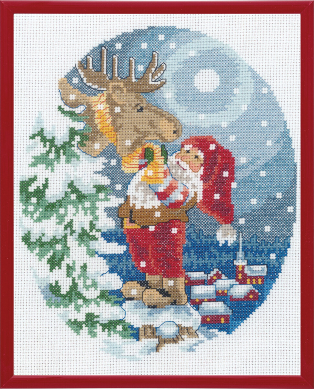 Embroidery Kit Gnome with Moose R5798 20 x 25 cm / 7.87 x 9.84 in