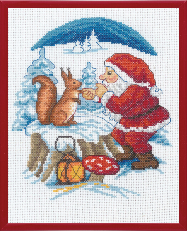 Embroidery Kit Santa with squirrel R5798 20 x 25 cm / 7.87 x 9.84 in