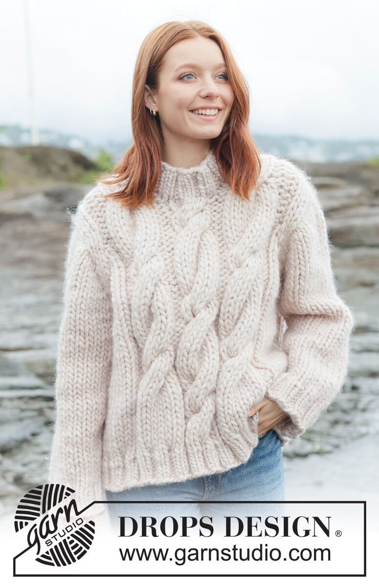 264-33 Ivory Cable Sweater by DROPS Design