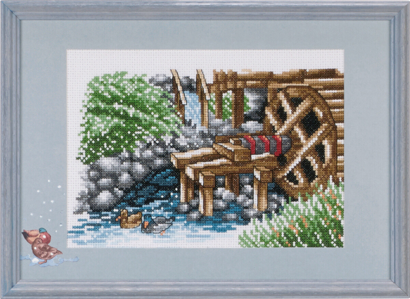 Embroidery Kit The Watermill incl. PP2313 29 x 20 cm / 11 x 8 in