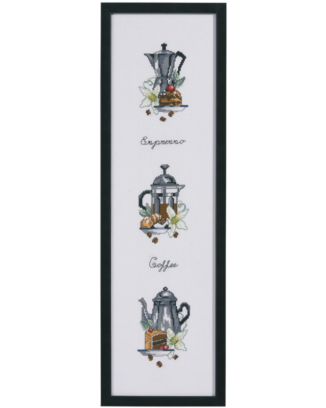 Embroidery Kit Three coffee pots 15 x 55 cm / 5.91 x 21.65 in