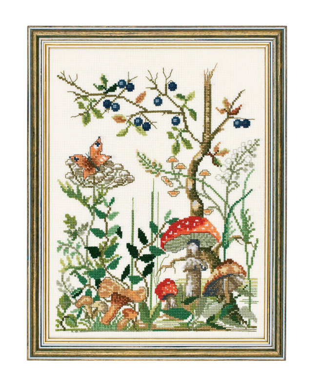 Embroidery Kit Forest Floor with Mushrooms 21x29 cm / 8.27x11.42 in