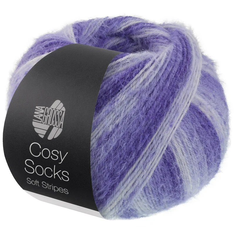 Lana Grossa Cosy Socks Soft Stripes 101 Blue violet/violet blue/light violet/white