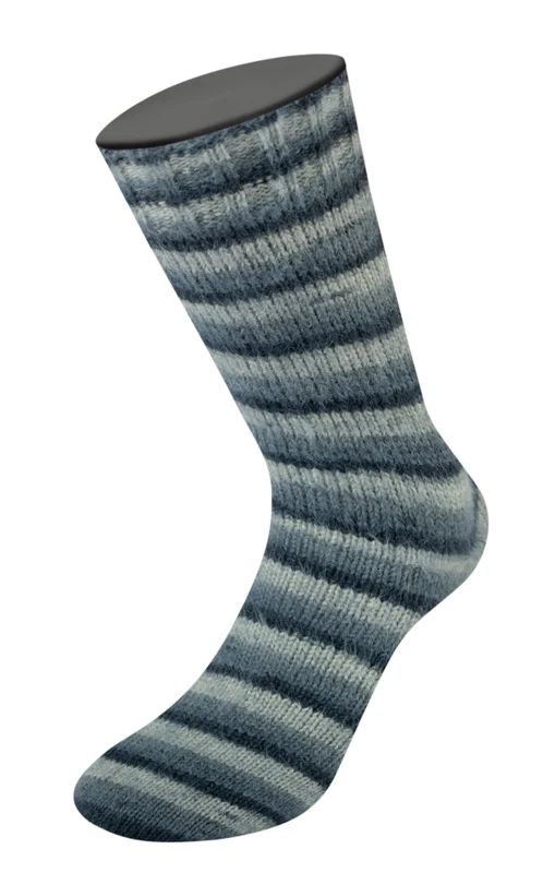 Lana Grossa Cosy Socks Soft Stripes 104 Anthracite/dark gray/mouse gray/light gray