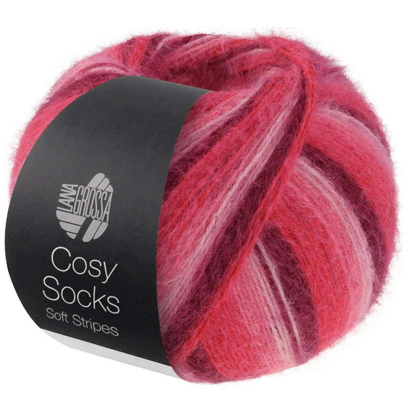 Lana Grossa Cosy Socks Soft Stripes 105 Bordeaux/pink/raspberry/pink
