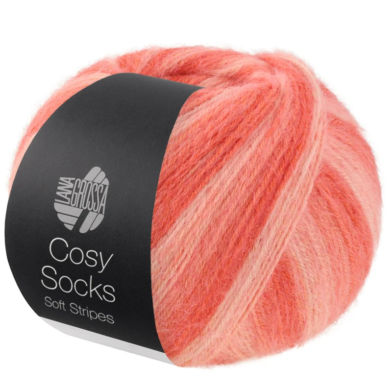 Lana Grossa Cosy Socks Soft Stripes 113 Salmon/salmon red/coral