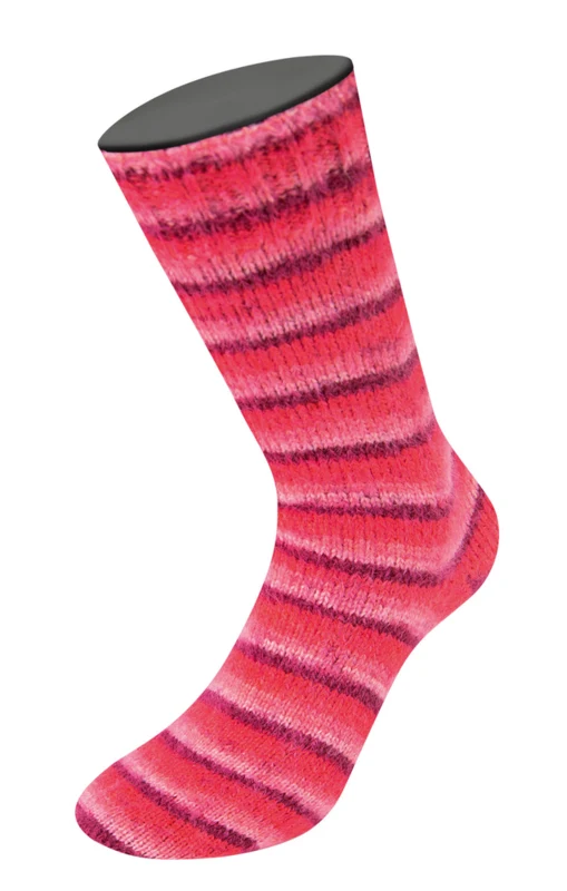 Lana Grossa Cosy Socks Soft Stripes 105 Bordeaux/pink/raspberry/pink