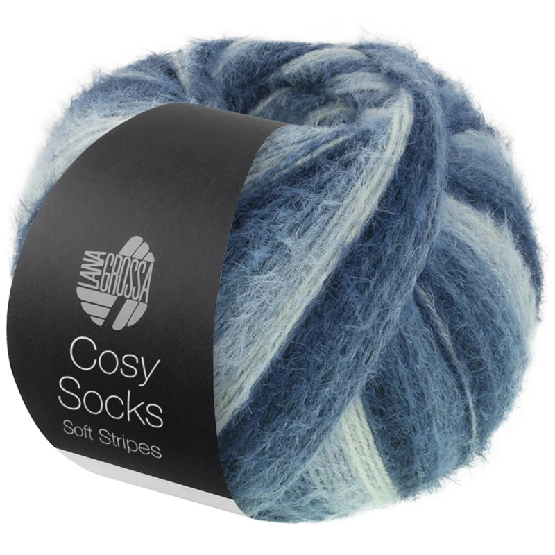 Lana Grossa Cosy Socks Soft Stripes 106 Black blue/gray blue/smoke blue/white blue