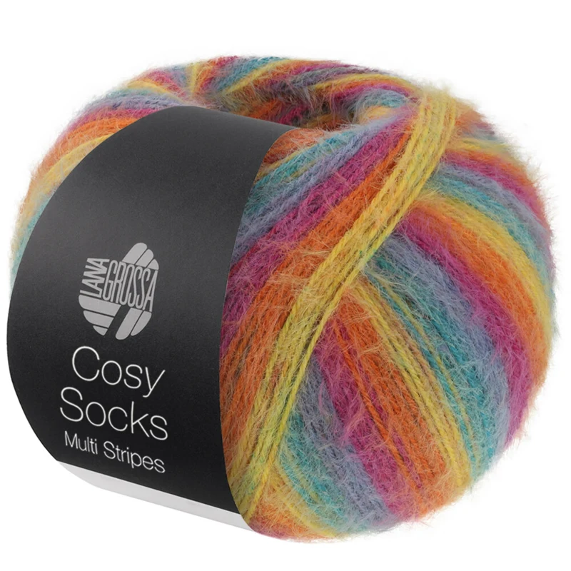 Lana Grossa Cosy Socks Multi Stripes 151 Petrol/smoky blue/fuchsia/orange/yellow
