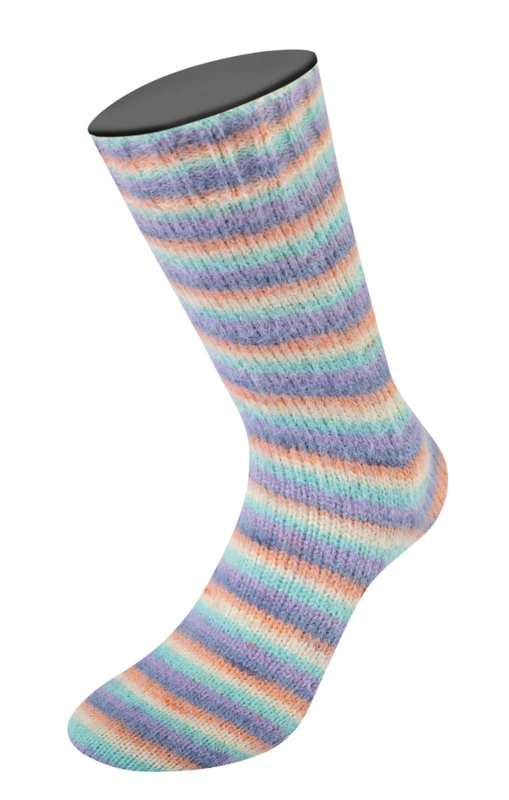 Lana Grossa Cosy Socks Multi Stripes 153 Lavender/grey blue/salmon/cream/turquoise