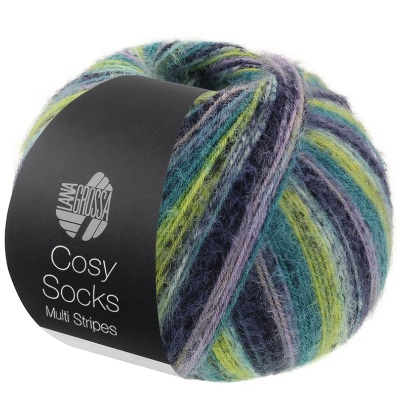 Lana Grossa Cosy Socks Multi Stripes 157 Lavender/petrol/May green/turquoise/night blue