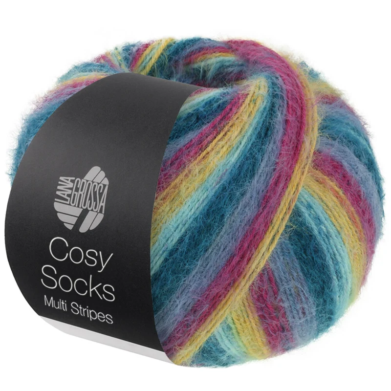 Lana Grossa Cosy Socks Multi Stripes 155 Dark petrol/light turquoise/yellow/orchid/grey violet