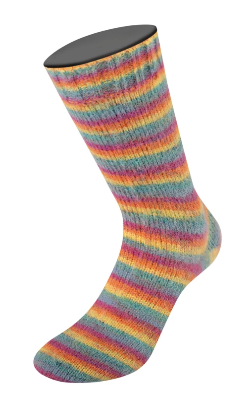 Lana Grossa Cosy Socks Multi Stripes 151 Petrol/smoky blue/fuchsia/orange/yellow