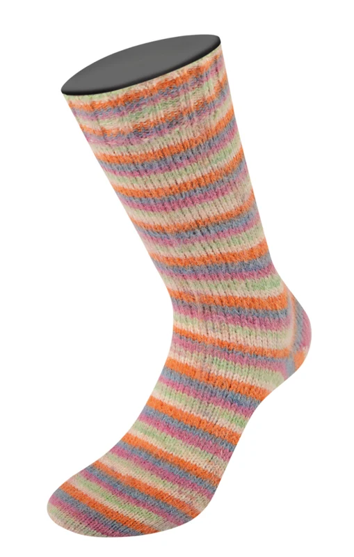 Lana Grossa Cosy Socks Multi Stripes 154 Dark grey/grey blue/fuchsia/light green/cream/orange