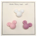 Go Handmade Silikone Perler, Mickey, 3 stk Baby pink  Gammelrosa  Hvid