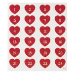 Christmas calendar number stickers, 24 pcs. Hearts