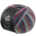 Lana Grossa Cosy Socks Multi Stripes 158 Petrol/dark fuchsia/olive/mint turquoise/dark red