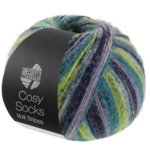 Lana Grossa Cosy Socks Multi Stripes 157 Lavender/petrol/May green/turquoise/night blue