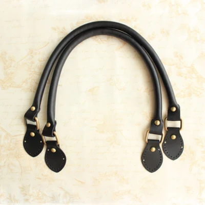 HobbyArts Bag handle in leather w / brass buckle, Black (2 pcs)