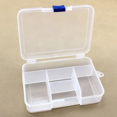 Plastic box with lid, transparent, 14.5x10 cm, 5 rooms