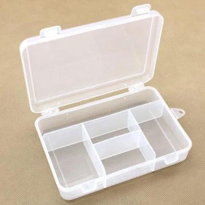 Plastic box with lid, transparent, 14x10 cm, 5 rooms