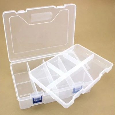 Plastic box with lid, transparent, 23x16 cm, 8 rooms