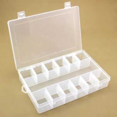 Plastic box with lid, transparent, 27.3x18.4 cm, 13 rooms