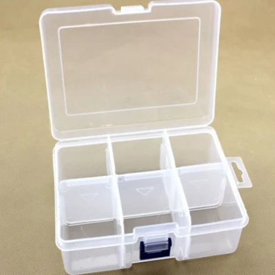Plastic box with lid, transparent, 16,5x12 cm, 6 rooms