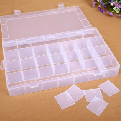 Plastic box with lid, transparent, 34.5x22 cm, 28 rooms