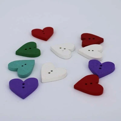 HobbyArts Wooden Buttons Heart 24 mm, 10 pcs