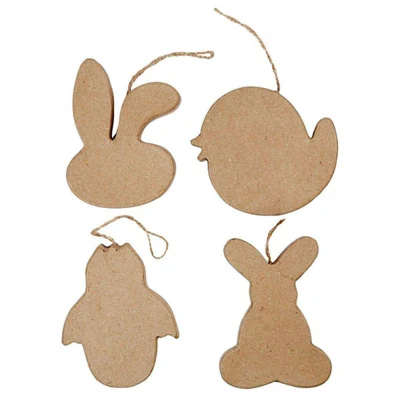 Easter hanging rabbit head, chicken, chicken in eggs and hare, 4 pcs