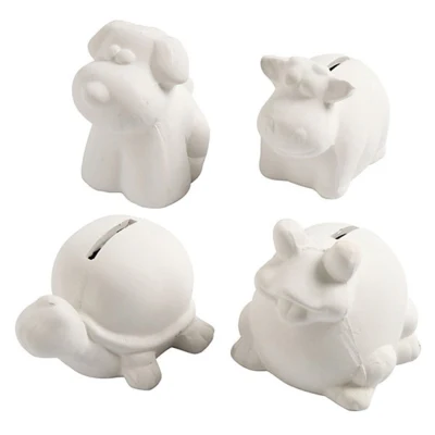 Money boxes: Cow, dog, seed and turtle, 4 pcs
