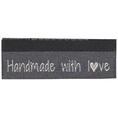 Go Handmade Woven Label, Double-sided, Handmade with love, 50 x 11.5 mm, 10 pcs