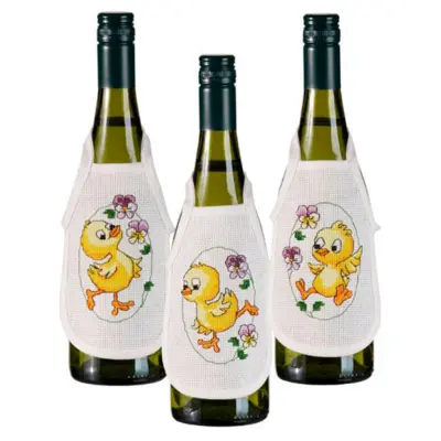 Embroidery kit Bottle Aprons Chickens, 3 pcs