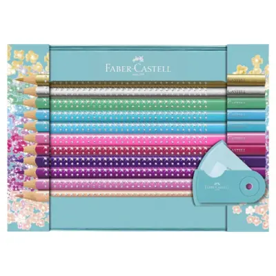 Faber-Castell Sparkle Colour Pencil Set, tin turquoise, 21 pieces