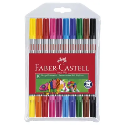 Faber-Castell Double-ended felt tip pen, plastic wallet of 10