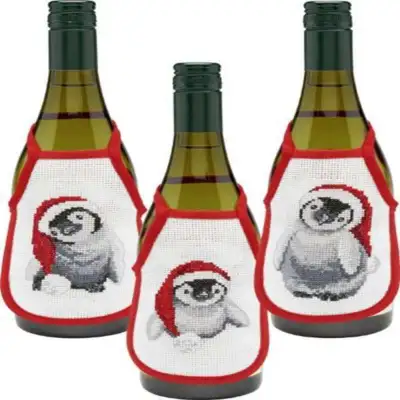 Embroidery Kits wine bottle apron penguin