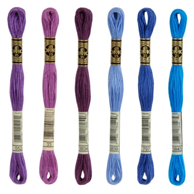 DMC Mouliné Spécial 25 Embroidery Thread, Uni Colours, Blue/Purple Shades