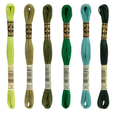 DMC Mouliné Spécial 25 Embroidery Thread, Uni Colours, Green shades