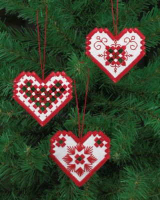 Embroidery Kit Hardanger heart red x3 7.5x8 cm / 2.95x3.15 in