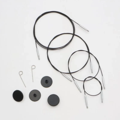 KnitPro Thin & Flex Cable, Black Silver Swivel, 40–150 cm