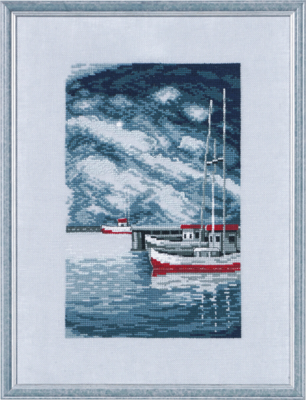 Embroidery Kit Jetty and Sailing Ships R5636 26 x 35 cm / 10 x 14 in
