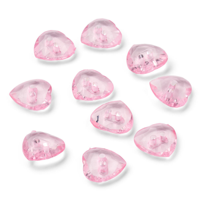 LindeHobby Crystal Buttons, Heart, Baby Pink, 12 mm, 10 pcs