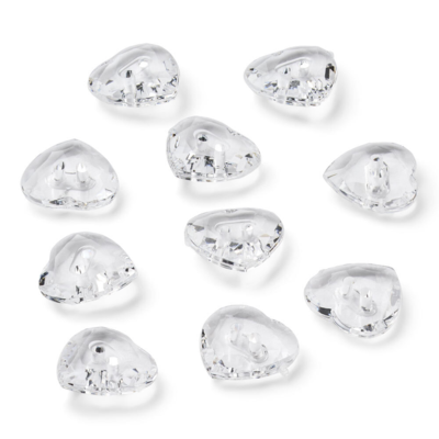 LindeHobby Crystal Buttons, Heart, Clear, 12 mm, 10 stk