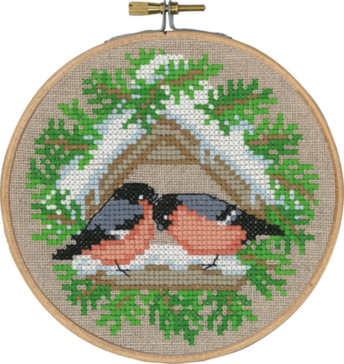Embroidery Kit Bullfinches in House m/5810/13 13Ø / 13 cm / 5.12 in dia.